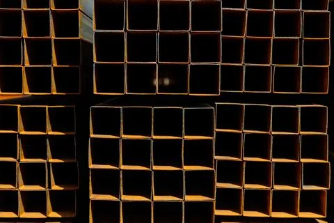 Texture of stainless steel rectangular bars of metal Stock Photos