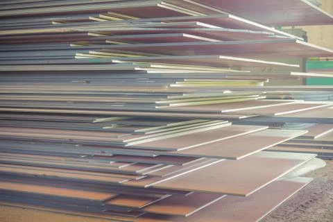 Texture of steel plate, Stack of steel plate, Product of steel making. Stock Photos