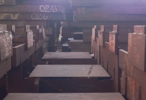 Texture of steel, Stack of slab, Raw materials of steel making. Stock Photos