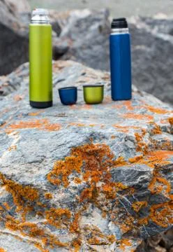 Texture of Stone with Orange Moss Stock Photos