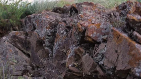 The texture of the stones covered with moss in the mountains, the movement of Stock Footage 78684755