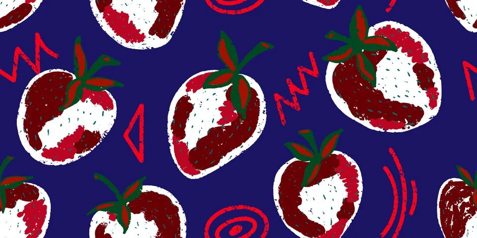 Texture of strawberries. Berry pattern. Cartoon style. Hand drawn elements. V Stock Illustration