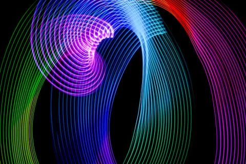 Texture of the striped paper in bright mixed neon blue, pink, red and orange  Stock Photos
