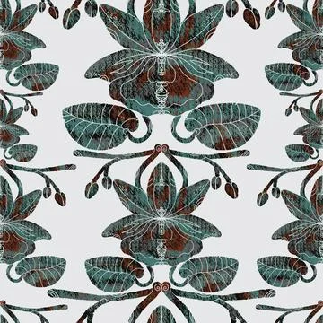 Texture stylized orchids. Aged texture. Vector seamless pattern Illustrazione stock