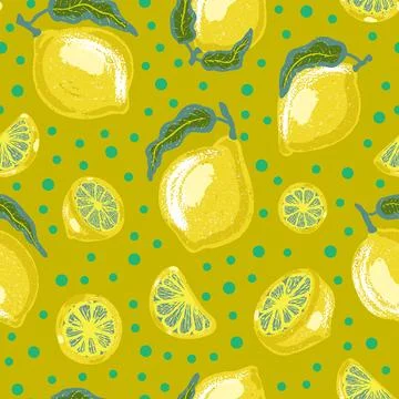 Texture stylized pattern with lemons and limes seamless endless vector rappor Stock Illustration