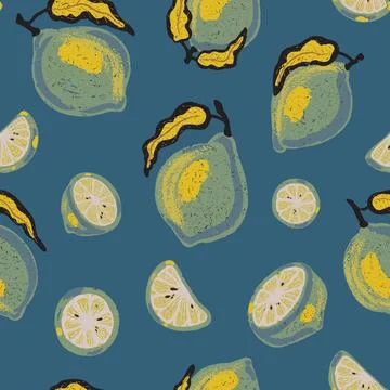 Texture stylized pattern with lemons and limes seamless endless vector rappor Stock Illustration