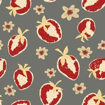 Texture stylized pattern with strawberry berry seamless endless vector rappor Stock Illustration
