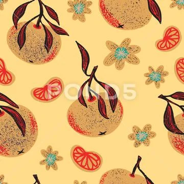 Texture stylized pattern with tangerines seamless endless vector rapport with Ilustração Stock