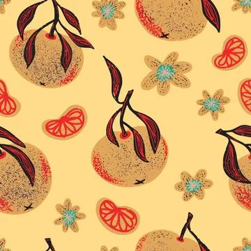 Texture stylized pattern with tangerines seamless endless vector rapport with Illustrazione stock