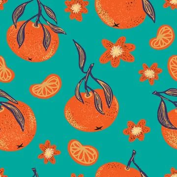 Texture stylized pattern with tangerines seamless endless vector rapport with Stock-Illustration