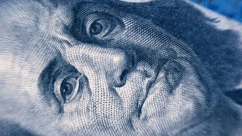 Texture of surface and detail of printing of main elements of a hundred dollars Stock Footage 330873137