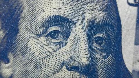 Texture of surface and detail of printing of main elements of a hundred dollars Vidéo 330885052