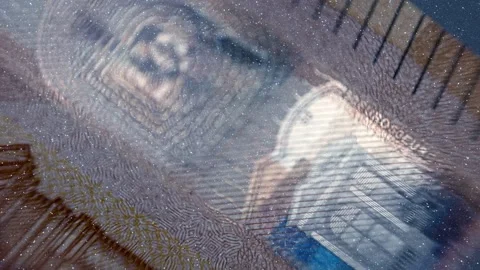 Texture of surface and detail of printing of main elements of a fifty euro bill Stock Footage 330901177