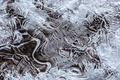 The texture of the thin ice on the water surface Stock Photos