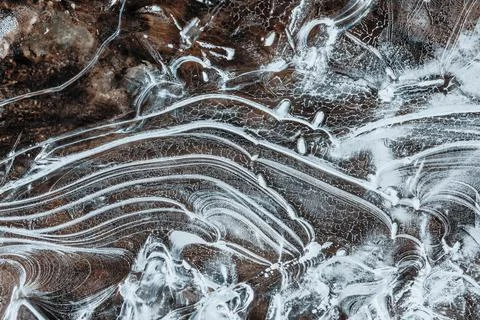 The texture of the thin ice on the water surface Stock Photos
