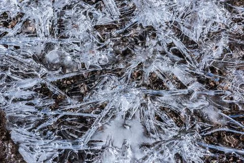 The texture of the thin ice on the water surface Stock Photos