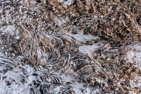 The texture of the thin ice on the water surface Foto stock