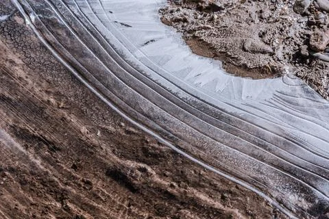 The texture of the thin ice on the water surface Stock Photos