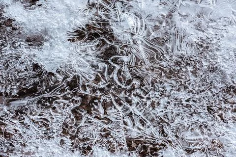 The texture of the thin ice on the water surface Stock Photos
