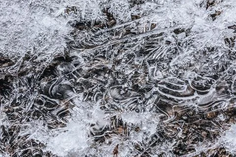 The texture of the thin ice on the water surface Stock Photos