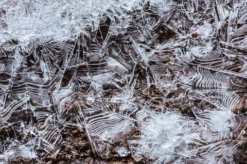 The texture of the thin ice on the water surface Stock Photos
