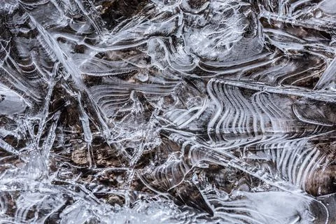The texture of the thin ice on the water surface Stock Photos