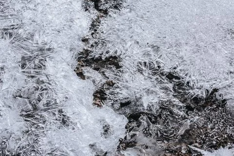The texture of the thin ice on the water surface Stock Photos
