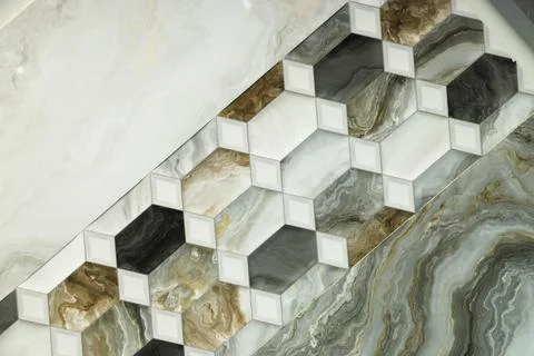 Texture of tiles with different patterns as background, top view Foto stock