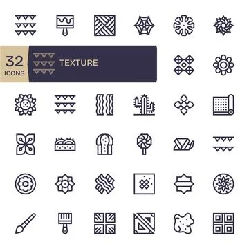 Texture Vector Icon Set with 32 Bold Line Retina Ready Editable Graphics Stock Illustration