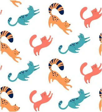 Texture of vector kittens. Funny prints with animals for textiles, t-shirts Stock Illustration