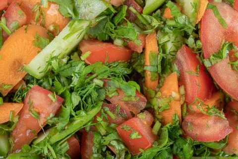 Texture view of fresh vegetable salad Stock Photos