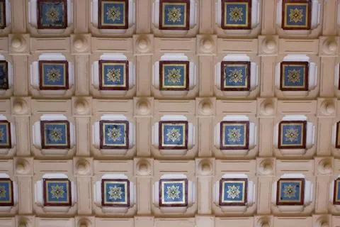 Texture of vintage ceiling with geometric patterns Stock Photos