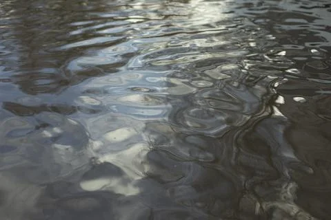 Texture of water. Surface of puddle. Small waves. Stock Photos