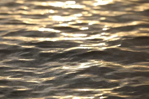 Texture of water wave with reflection of sunlight at sunset Stock Photos