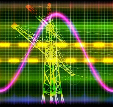 Texture wave oscilloscope power line tower symbol 스톡 일러스트