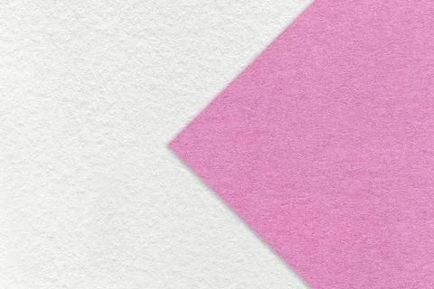 Texture of white paper background, half two colors with lilac and pink arrow. Stock Photos