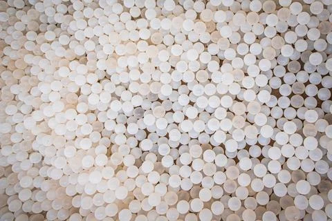 Texture of white plastic balls, top view photo Foto stock
