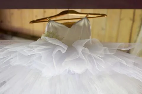 Texture of white tulle of a classical tutu view from below Stock Photos