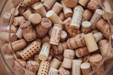 Texture of wine corks closeup. Wine bar backdrop Stock Photos