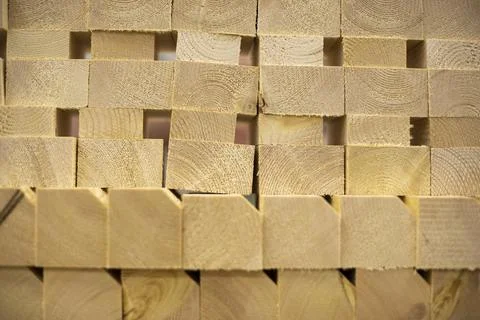 Texture of wooden bars. Boards in stack. Stock Photos