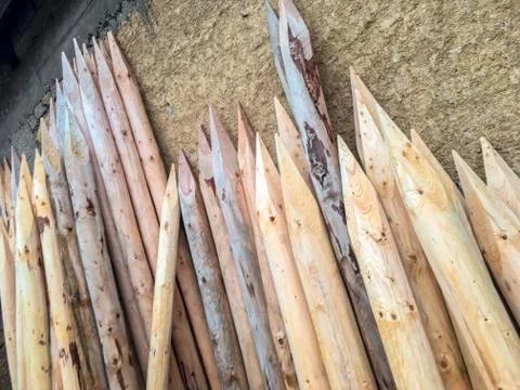 Texture of wooden stakes in a different perspective Stock Photos