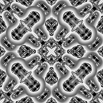 Textured 3d abstract vector seamless pattern. Grunge grid floral background.  Illustrazione stock