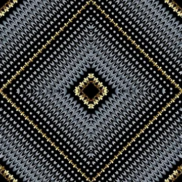 Textured 3d geometric vector seamless pattern. Radial rhombus frames background Stock Illustration