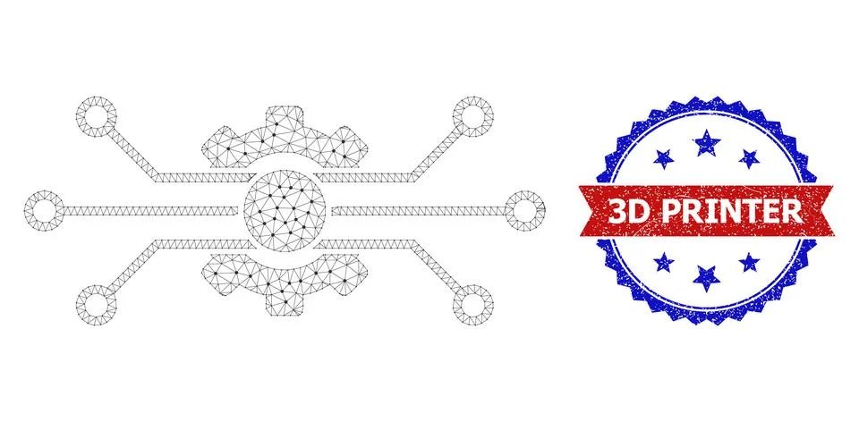 Textured 3D Printer Round Rosette Bicolor Badge and Mesh Carcass Circuit Gear Illustrazione stock