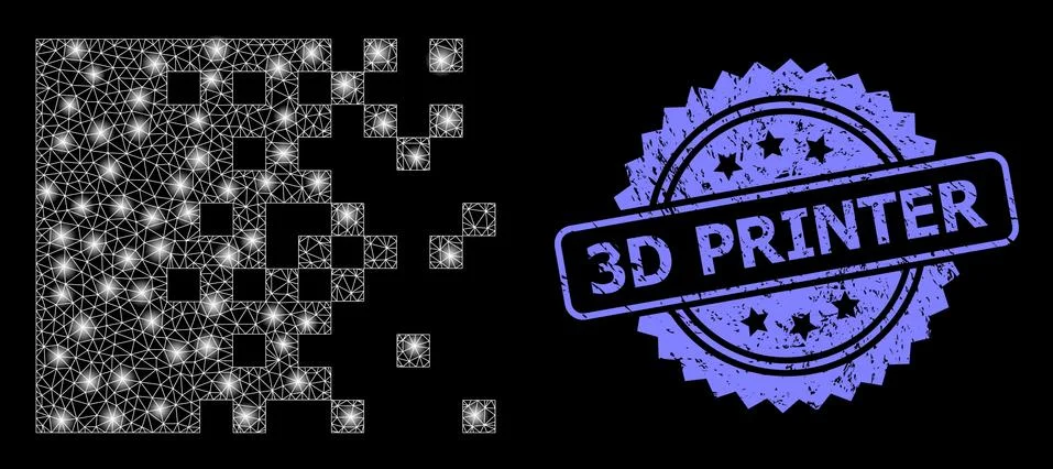Textured 3D Printer Stamp and Bright Web Net Dissolving Pixels with Glare Spots Stockillustratie