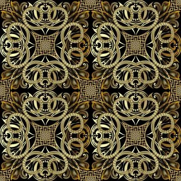 Textured 3d seamless pattern. Greek style floral vector background. Luxury vi Stock Illustration