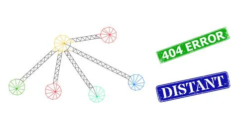 Textured 404 Error Imprints and Triangular Mesh Links Icon Stock Illustration