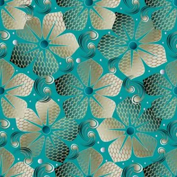Textured abstract floral seamless pattern. Vector turquoise modern background Stock Illustration