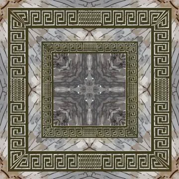 Textured abstract grunge vector seamless pattern. Greek square frames backgro Stock Illustration