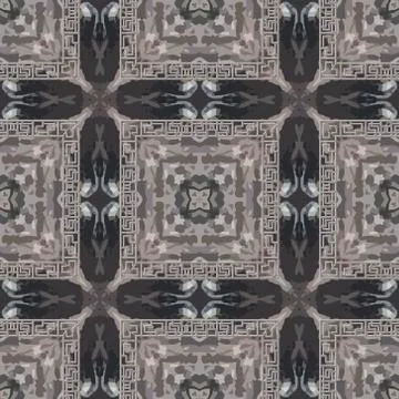 Textured abstract grunge vector seamless pattern. Greek square frames backgro Illustrazione stock